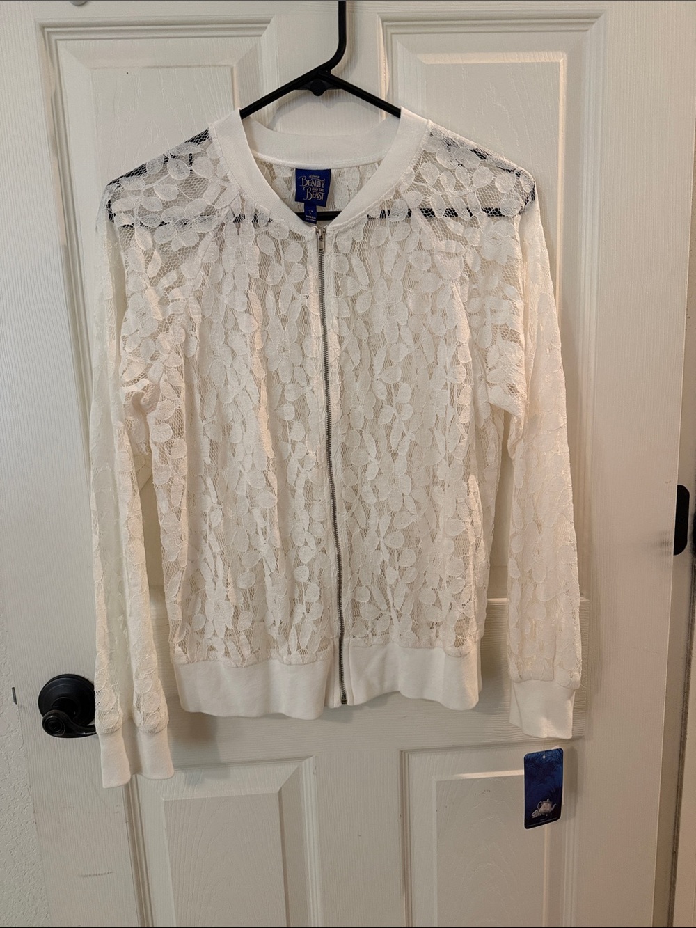 Kohl's Cream Lace Zip-Front Bomber Jacket